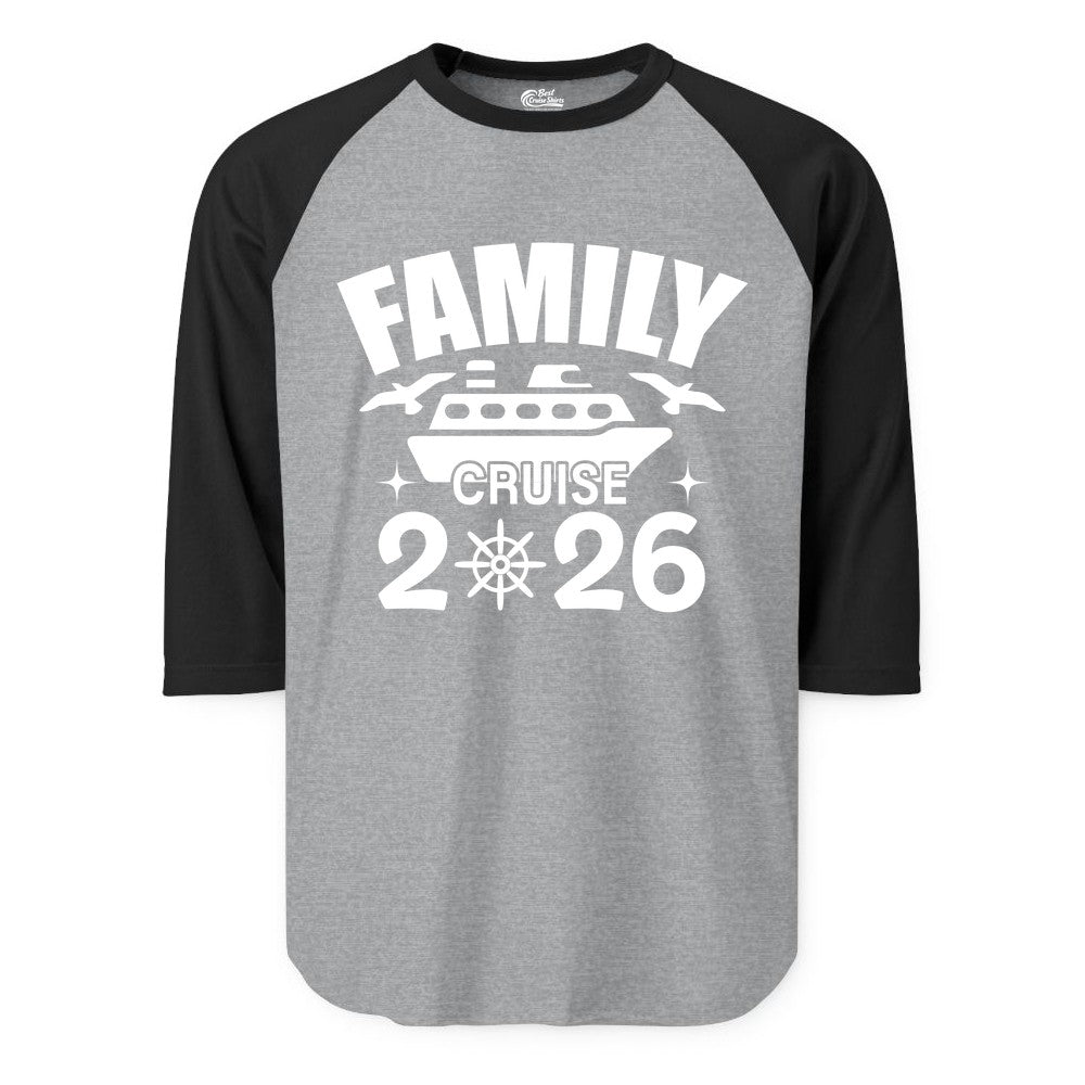 Family Cruise 2026 Shirt - Matching Cruise Vacation Shirt for Families (Raglan) in Heather GreyBlack - Family Cruise 2026 Matching Nautical Ship Shirt for Group Trips