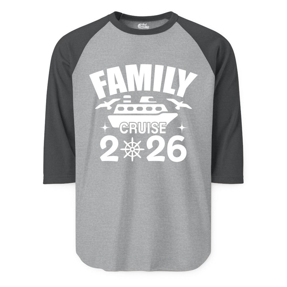 Family Cruise 2026 Shirt - Matching Cruise Vacation Shirt for Families (Raglan) in Heather GreyHeather Charcoal - Family Cruise 2026 Matching Nautical Ship Shirt for Group Trips