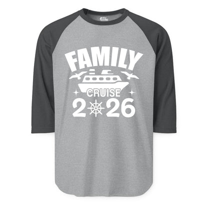 Family Cruise 2026 Shirt - Matching Cruise Vacation Shirt for Families (Raglan) in Heather GreyHeather Charcoal - Family Cruise 2026 Matching Nautical Ship Shirt for Group Trips