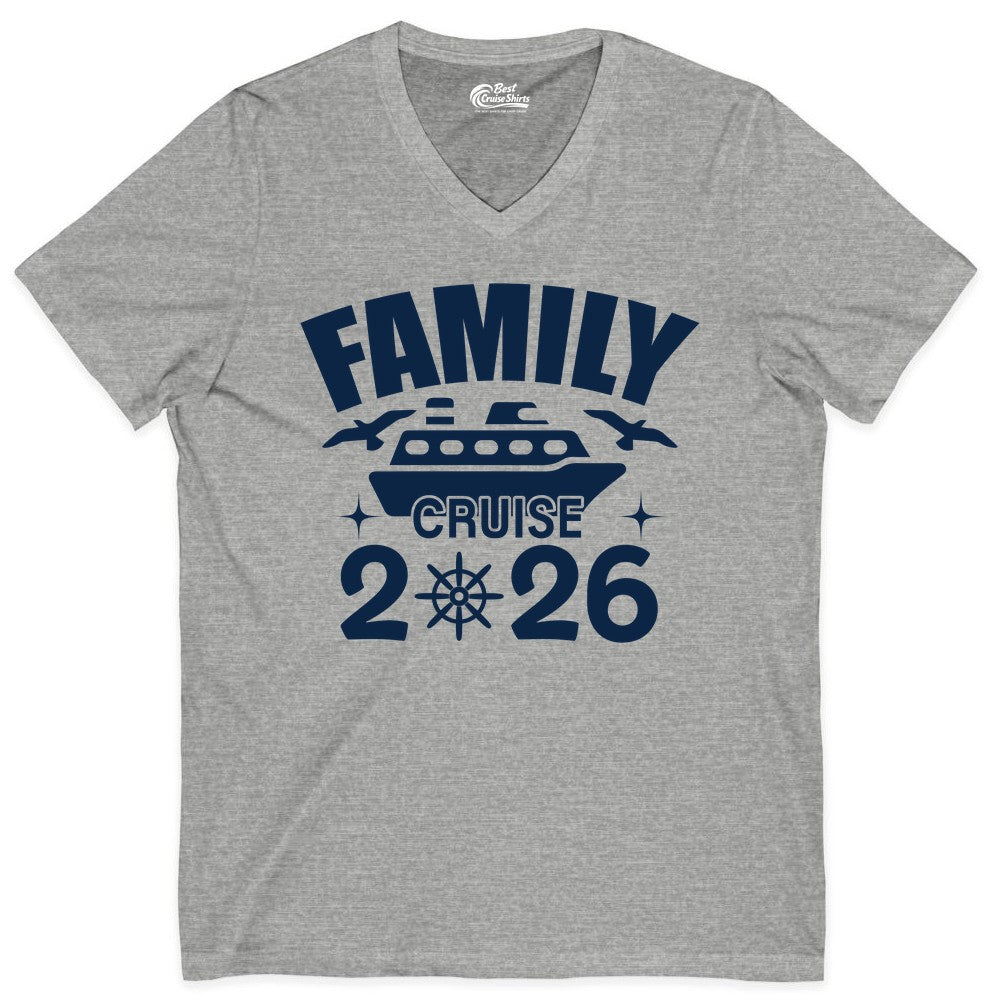 Family Cruise 2026 Shirt - Matching Cruise Vacation Shirt for Families (V-Neck) in Athletic Heather - Family Cruise 2026 Matching Nautical Ship Shirt for Group Trips