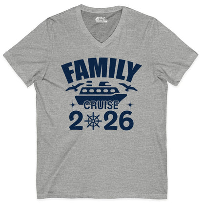 Family Cruise 2026 Shirt - Matching Cruise Vacation Shirt for Families (V-Neck) in Athletic Heather - Family Cruise 2026 Matching Nautical Ship Shirt for Group Trips