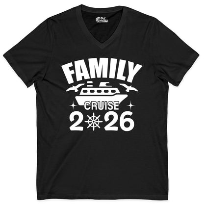 Family Cruise 2026 Shirt - Matching Cruise Vacation Shirt for Families (V-Neck) in Black - Family Cruise 2026 Matching Nautical Ship Shirt for Group Trips