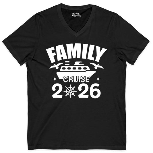Family Cruise 2026 Shirt - Matching Cruise Vacation Shirt for Families (V-Neck) in Black - Family Cruise 2026 Matching Nautical Ship Shirt for Group Trips