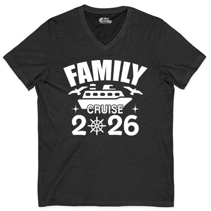 Family Cruise 2026 Shirt - Matching Cruise Vacation Shirt for Families (V-Neck) in Dark Grey Heather - Family Cruise 2026 Matching Nautical Ship Shirt for Group Trips