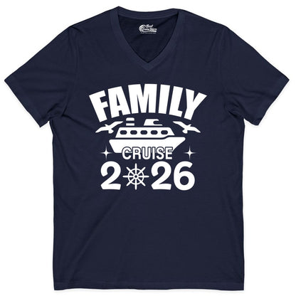 Family Cruise 2026 Shirt - Matching Cruise Vacation Shirt for Families (V-Neck) in Navy - Family Cruise 2026 Matching Nautical Ship Shirt for Group Trips