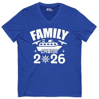 Family Cruise 2026 Shirt - Matching Cruise Vacation Shirt for Families (V-Neck) in True Royal - Family Cruise 2026 Matching Nautical Ship Shirt for Group Trips
