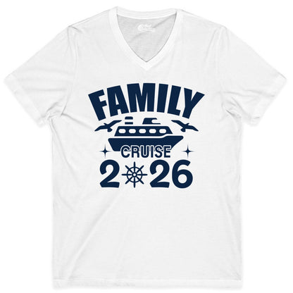 Family Cruise 2026 Shirt - Matching Cruise Vacation Shirt for Families (V-Neck) in White - Family Cruise 2026 Matching Nautical Ship Shirt for Group Trips