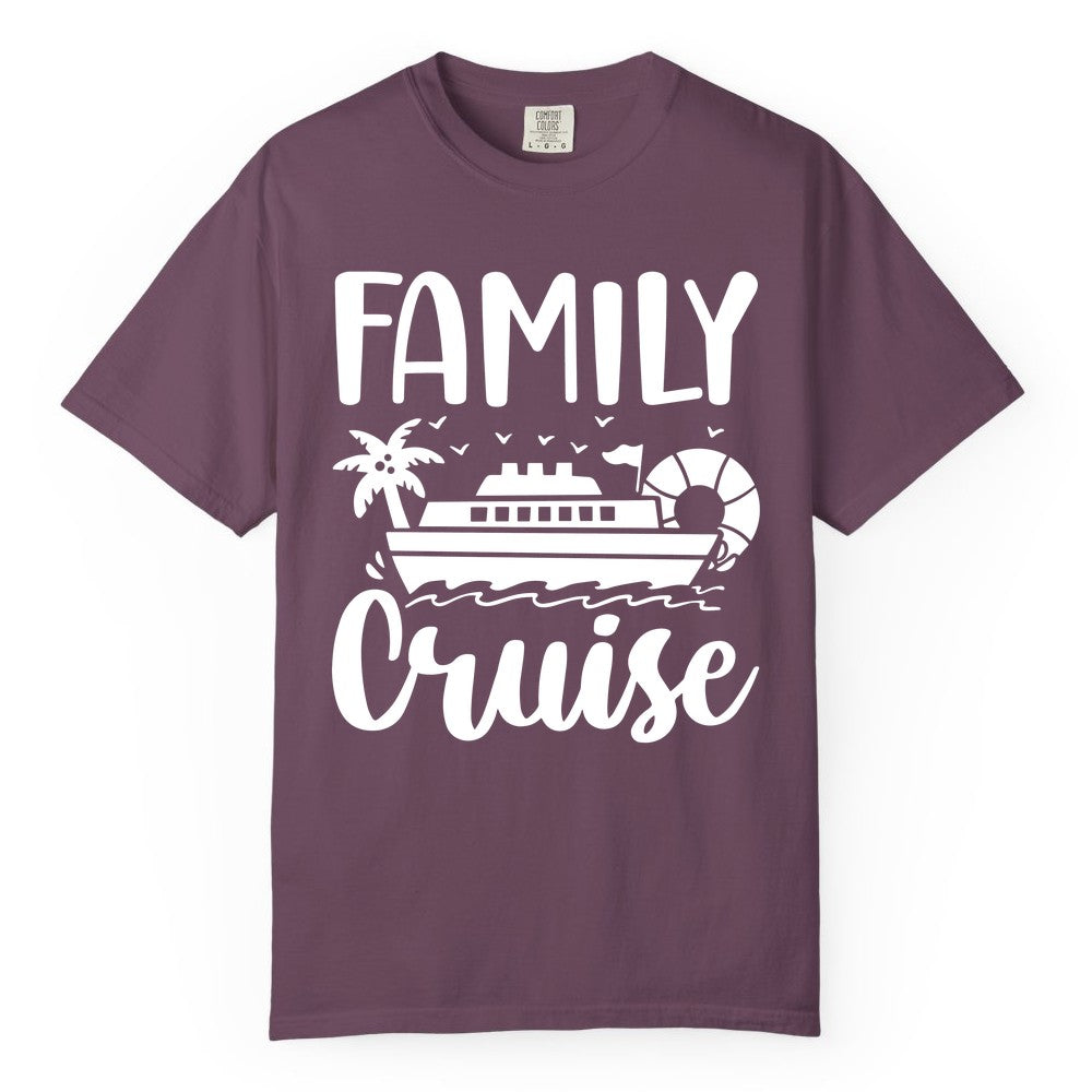 Family Cruise Shirt - Matching Cruise Vacation Tee for Families (Comfort Color) in Berry - Family Cruise Shirt - Tropical Palm and Cruise Ship Vacation Design