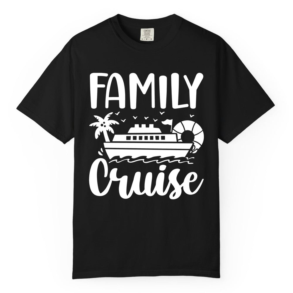 Family Cruise Shirt - Matching Cruise Vacation Tee for Families (Comfort Color) in Black - Family Cruise Shirt - Tropical Palm and Cruise Ship Vacation Design