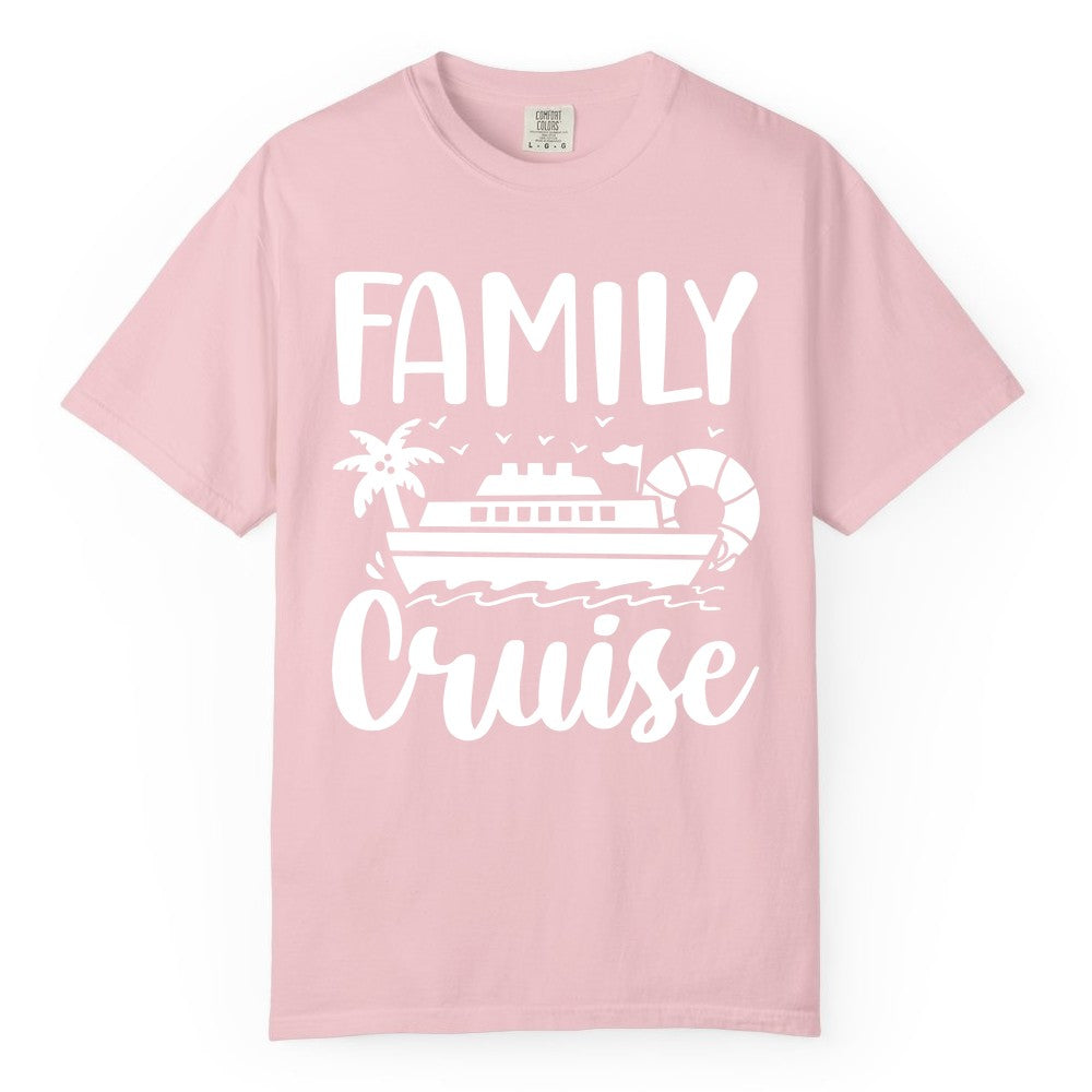 Family Cruise Shirt - Matching Cruise Vacation Tee for Families (Comfort Color) in Blossom - Family Cruise Shirt - Tropical Palm and Cruise Ship Vacation Design