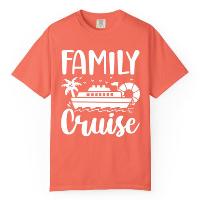 Family Cruise Shirt - Matching Cruise Vacation Tee for Families (Comfort Color) in Bright Salmon - Family Cruise Shirt - Tropical Palm and Cruise Ship Vacation Design