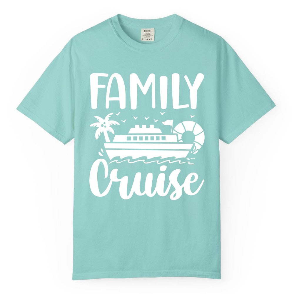 Family Cruise Shirt - Matching Cruise Vacation Tee for Families (Comfort Color) in Chalky Mint - Family Cruise Shirt - Tropical Palm and Cruise Ship Vacation Design