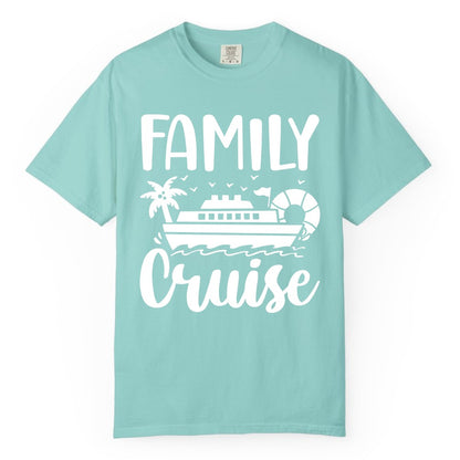 Family Cruise Shirt - Matching Cruise Vacation Tee for Families (Comfort Color) in Chalky Mint - Family Cruise Shirt - Tropical Palm and Cruise Ship Vacation Design