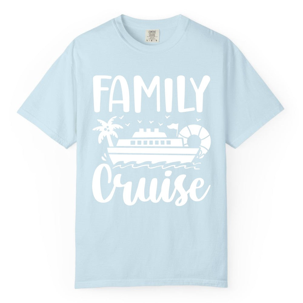 Family Cruise Shirt - Matching Cruise Vacation Tee for Families (Comfort Color) in Chambray - Family Cruise Shirt - Tropical Palm and Cruise Ship Vacation Design