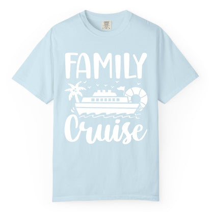 Family Cruise Shirt - Matching Cruise Vacation Tee for Families (Comfort Color) in Chambray - Family Cruise Shirt - Tropical Palm and Cruise Ship Vacation Design