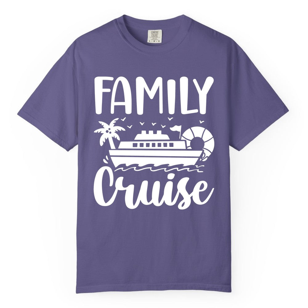 Family Cruise Shirt - Matching Cruise Vacation Tee for Families (Comfort Color) in Grape - Family Cruise Shirt - Tropical Palm and Cruise Ship Vacation Design