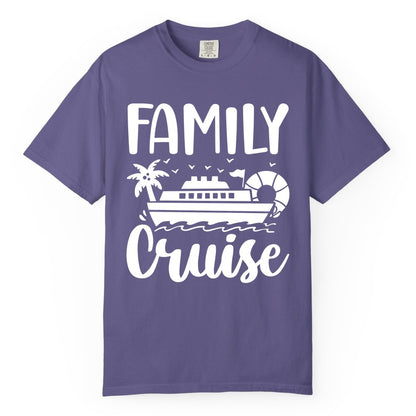 Family Cruise Shirt - Matching Cruise Vacation Tee for Families (Comfort Color) in Grape - Family Cruise Shirt - Tropical Palm and Cruise Ship Vacation Design
