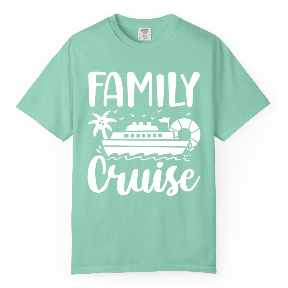 Family Cruise Shirt - Matching Cruise Vacation Tee for Families (Comfort Color) in Island Reef - Family Cruise Shirt - Tropical Palm and Cruise Ship Vacation Design