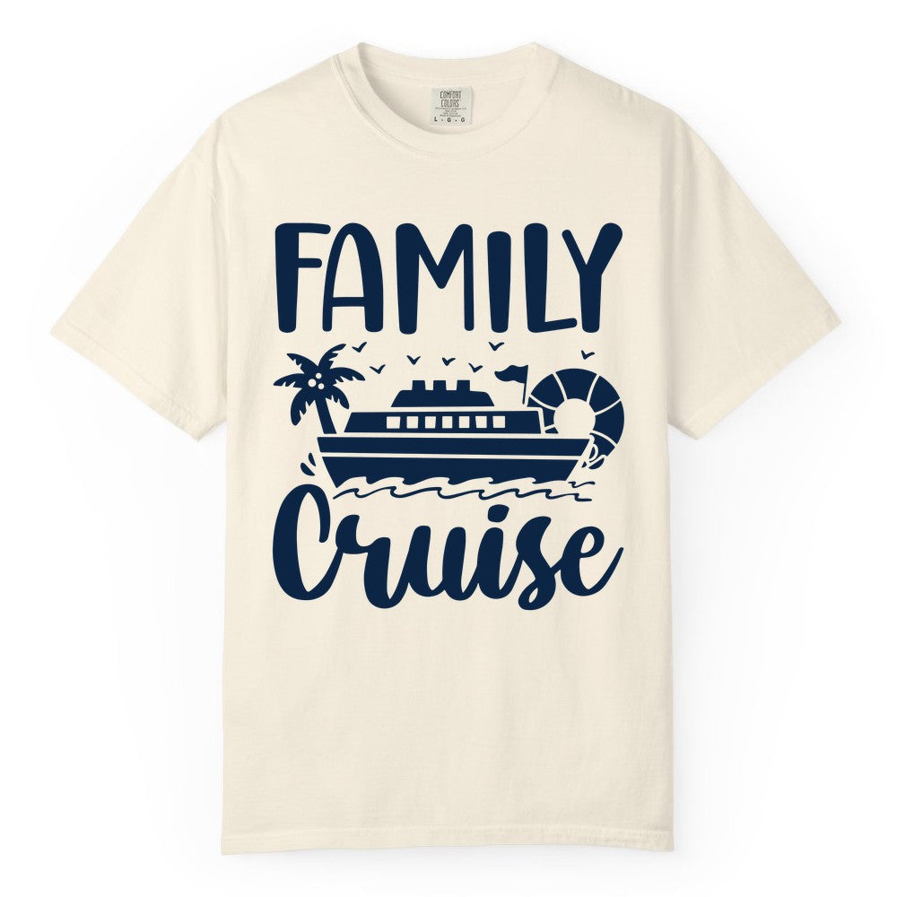 Family Cruise Shirt - Matching Cruise Vacation Tee for Families (Comfort Color) in Ivory - Family Cruise Shirt - Tropical Palm and Cruise Ship Vacation Design