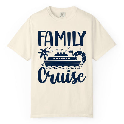 Family Cruise Shirt - Matching Cruise Vacation Tee for Families (Comfort Color) in Ivory - Family Cruise Shirt - Tropical Palm and Cruise Ship Vacation Design