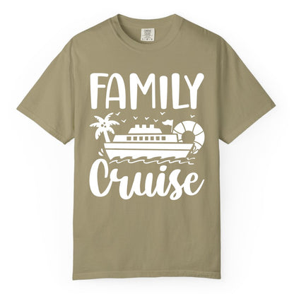 Family Cruise Shirt - Matching Cruise Vacation Tee for Families (Comfort Color) in Khaki - Family Cruise Shirt - Tropical Palm and Cruise Ship Vacation Design