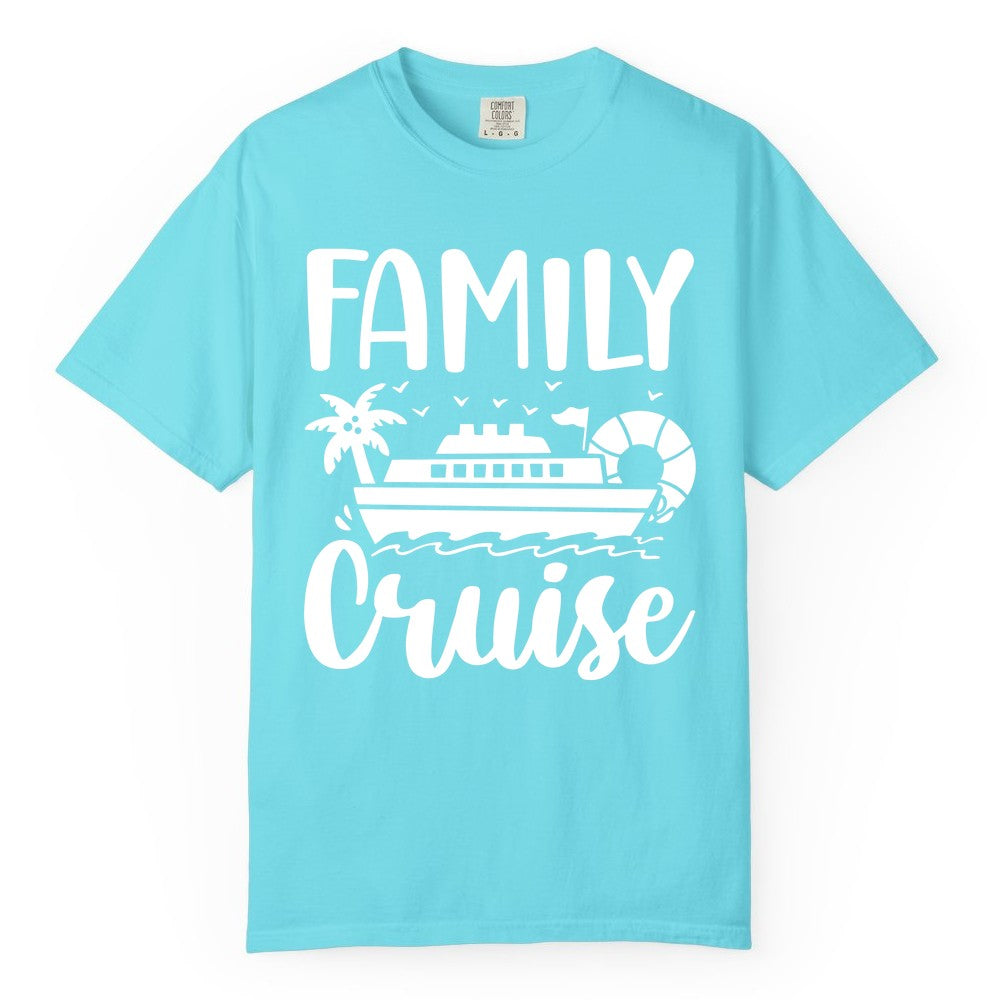 Family Cruise Shirt - Matching Cruise Vacation Tee for Families (Comfort Color) in Lagoon Blue - Family Cruise Shirt - Tropical Palm and Cruise Ship Vacation Design
