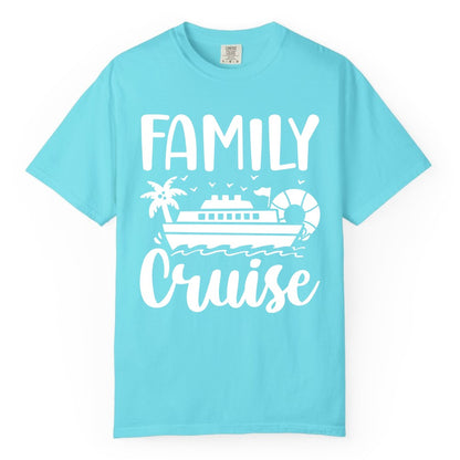 Family Cruise Shirt - Matching Cruise Vacation Tee for Families (Comfort Color) in Lagoon Blue - Family Cruise Shirt - Tropical Palm and Cruise Ship Vacation Design