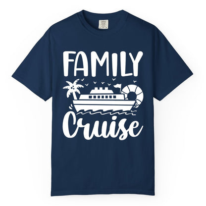 Family Cruise Shirt - Matching Cruise Vacation Tee for Families (Comfort Color) in Navy - Family Cruise Shirt - Tropical Palm and Cruise Ship Vacation Design