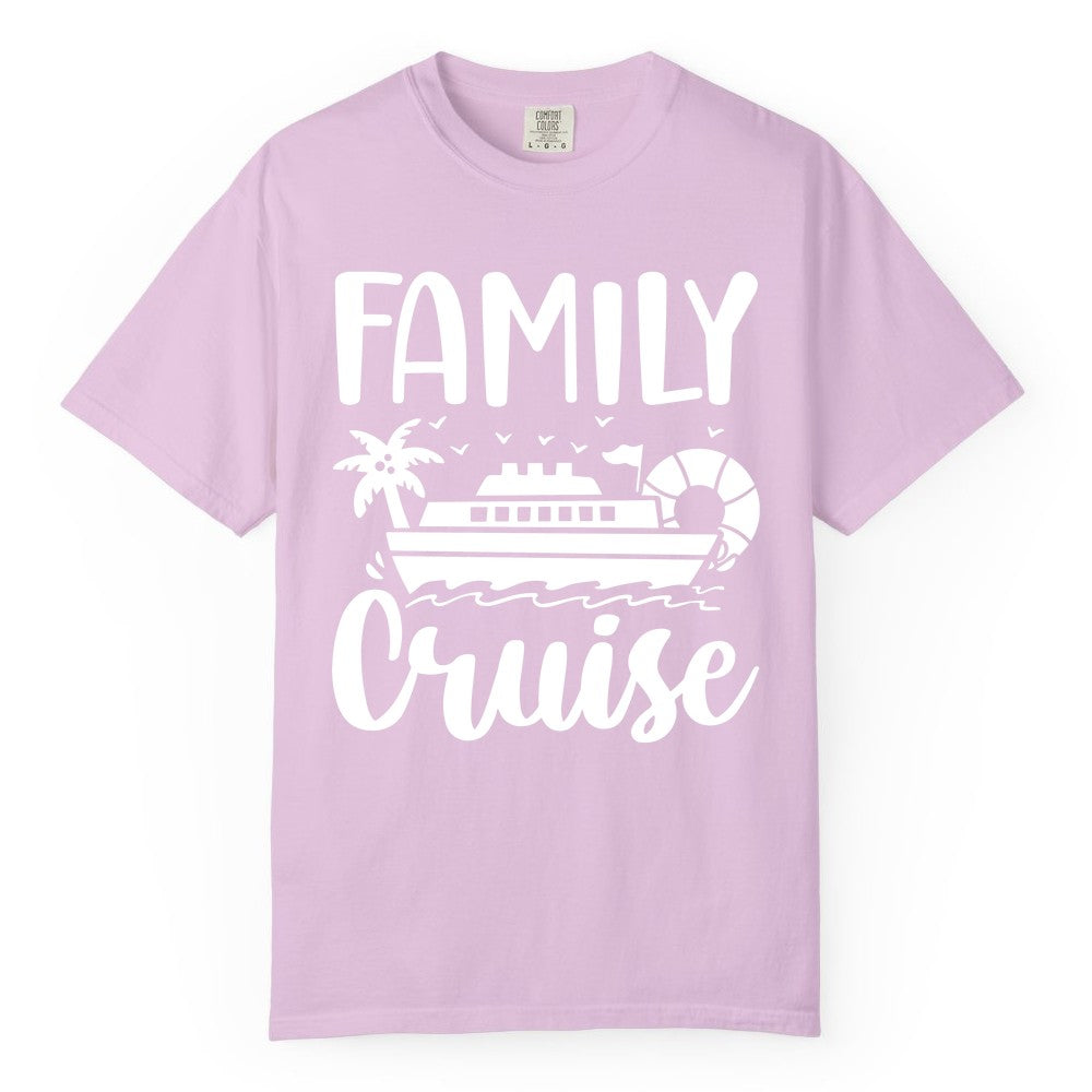Family Cruise Shirt - Matching Cruise Vacation Tee for Families (Comfort Color) in Orchid - Family Cruise Shirt - Tropical Palm and Cruise Ship Vacation Design