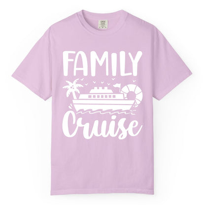 Family Cruise Shirt - Matching Cruise Vacation Tee for Families (Comfort Color) in Orchid - Family Cruise Shirt - Tropical Palm and Cruise Ship Vacation Design