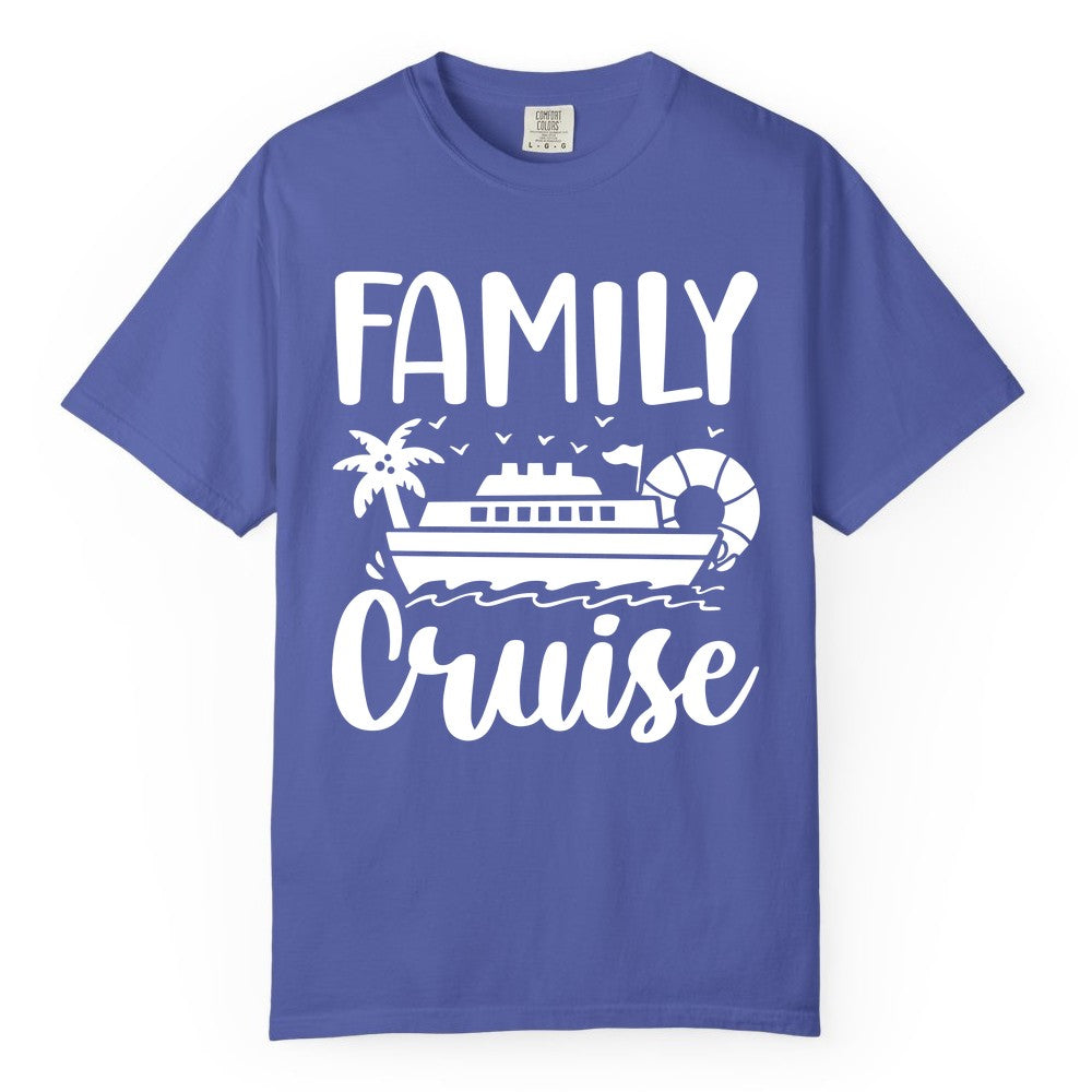 Family Cruise Shirt - Matching Cruise Vacation Tee for Families (Comfort Color) in Periwinkle - Family Cruise Shirt - Tropical Palm and Cruise Ship Vacation Design
