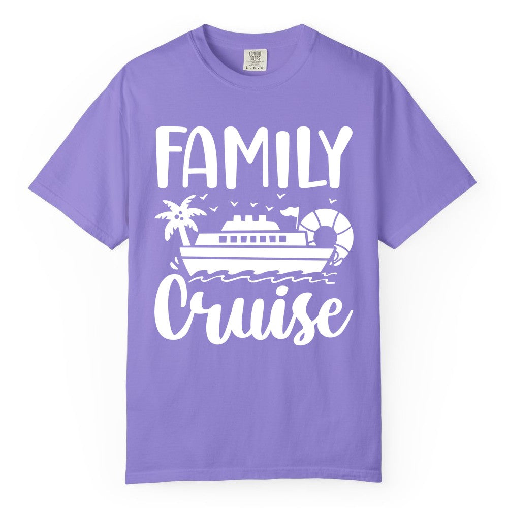 Family Cruise Shirt - Matching Cruise Vacation Tee for Families (Comfort Color) in Violet - Family Cruise Shirt - Tropical Palm and Cruise Ship Vacation Design