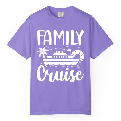 Family Cruise Shirt - Matching Cruise Vacation Tee for Families (Comfort Color) in Violet - Family Cruise Shirt - Tropical Palm and Cruise Ship Vacation Design