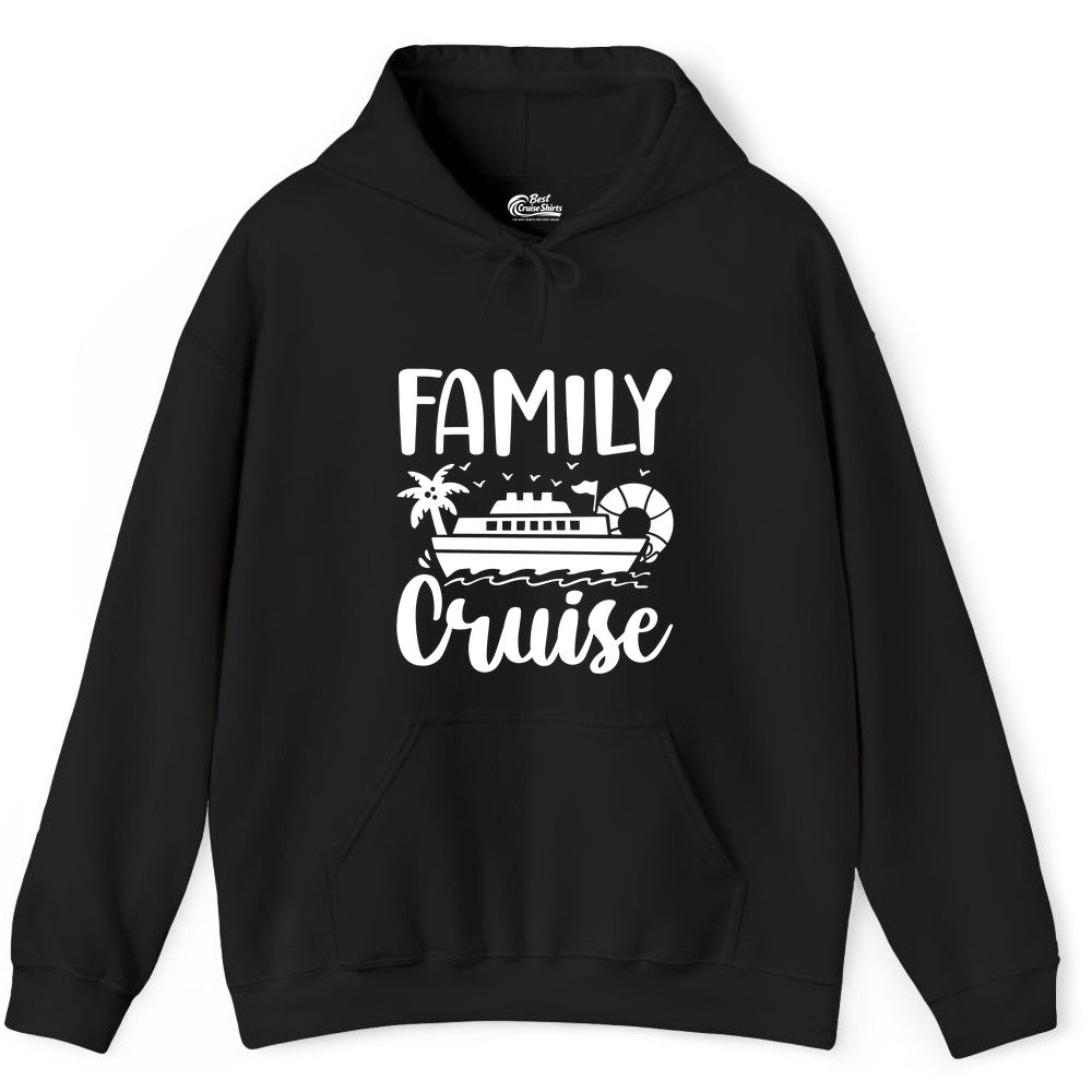 Family Cruise Shirt - Matching Cruise Vacation Tee for Families (Hoodie) in Black - Family Cruise Shirt - Tropical Palm and Cruise Ship Vacation Design