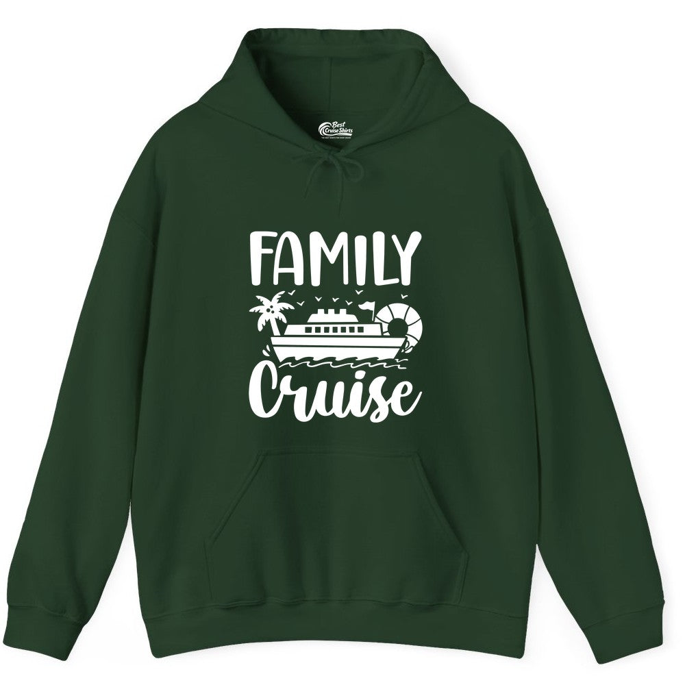 Family Cruise Shirt - Matching Cruise Vacation Tee for Families (Hoodie) in Forest Green - Family Cruise Shirt - Tropical Palm and Cruise Ship Vacation Design