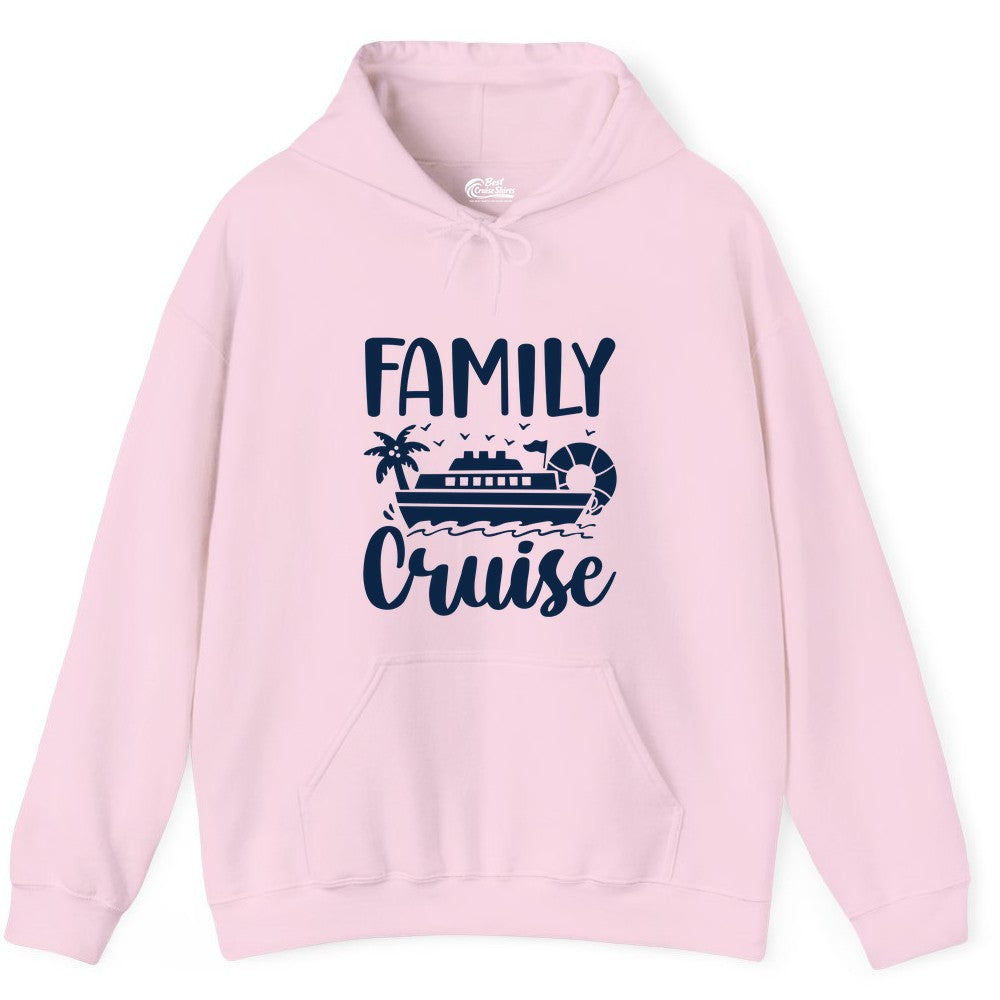 Family Cruise Shirt - Matching Cruise Vacation Tee for Families (Hoodie) in Light Pink - Family Cruise Shirt - Tropical Palm and Cruise Ship Vacation Design