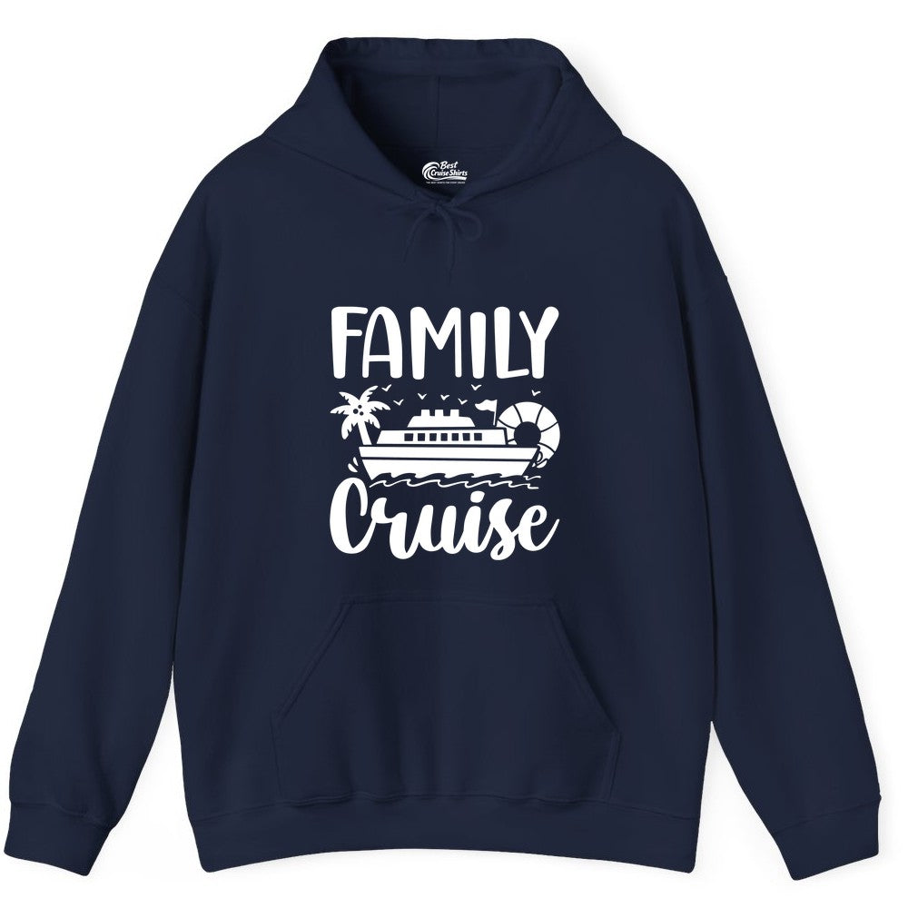 Family Cruise Shirt - Matching Cruise Vacation Tee for Families (Hoodie) in Navy - Family Cruise Shirt - Tropical Palm and Cruise Ship Vacation Design