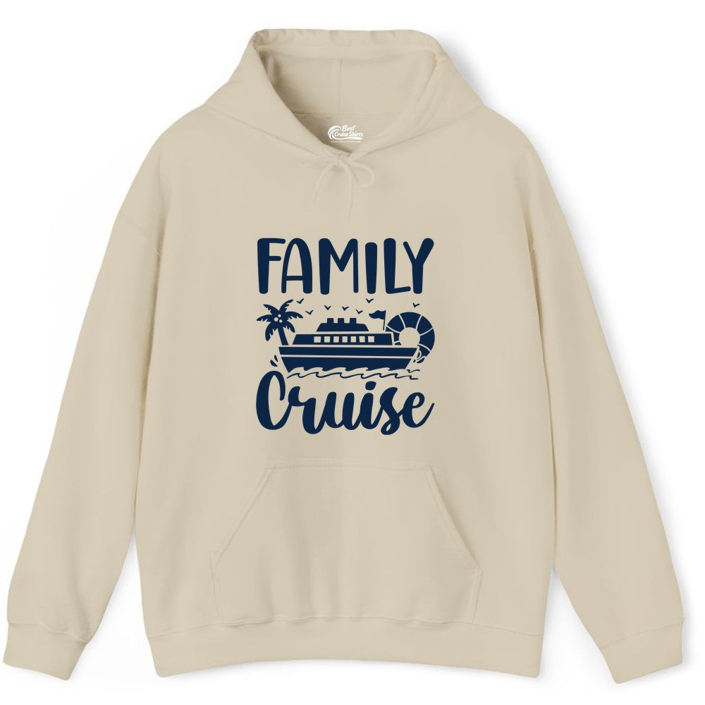 Family Cruise Shirt - Matching Cruise Vacation Tee for Families (Hoodie) in Sand - Family Cruise Shirt - Tropical Palm and Cruise Ship Vacation Design