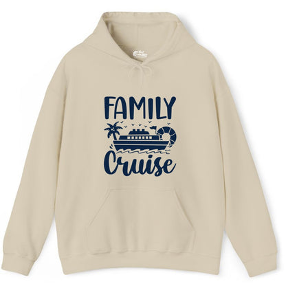 Family Cruise Shirt - Matching Cruise Vacation Tee for Families (Hoodie) in Sand - Family Cruise Shirt - Tropical Palm and Cruise Ship Vacation Design