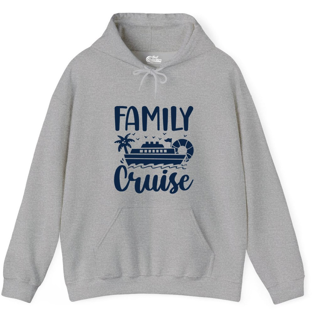 Family Cruise Shirt - Matching Cruise Vacation Tee for Families (Hoodie) in Sport Grey - Family Cruise Shirt - Tropical Palm and Cruise Ship Vacation Design
