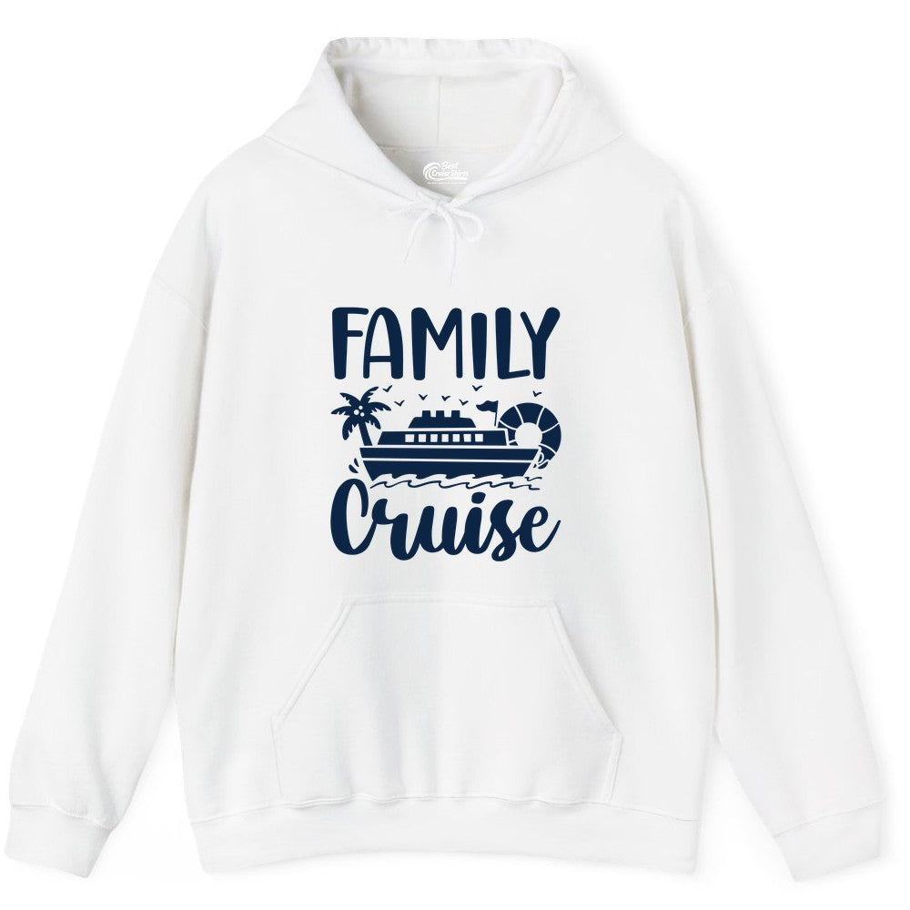 Family Cruise Shirt - Matching Cruise Vacation Tee for Families (Hoodie) in White - Family Cruise Shirt - Tropical Palm and Cruise Ship Vacation Design