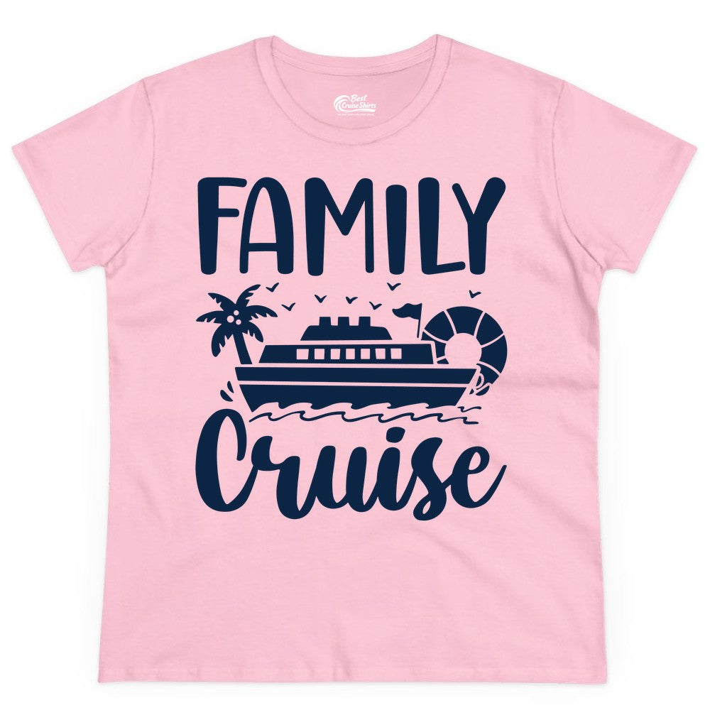 Family Cruise Shirt - Matching Cruise Vacation Tee for Families (Ladies Tee) in Light Pink - Family Cruise Shirt - Tropical Palm and Cruise Ship Vacation Design