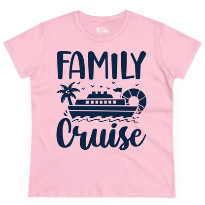 Family Cruise Shirt - Matching Cruise Vacation Tee for Families (Ladies Tee) in Light Pink - Family Cruise Shirt - Tropical Palm and Cruise Ship Vacation Design