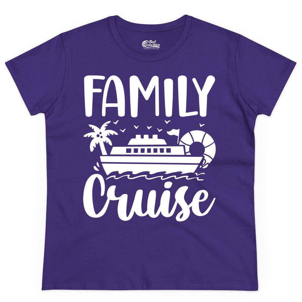 Family Cruise Shirt - Matching Cruise Vacation Tee for Families (Ladies Tee) in Purple - Family Cruise Shirt - Tropical Palm and Cruise Ship Vacation Design