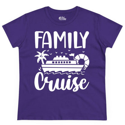 Family Cruise Shirt - Matching Cruise Vacation Tee for Families (Ladies Tee) in Purple - Family Cruise Shirt - Tropical Palm and Cruise Ship Vacation Design
