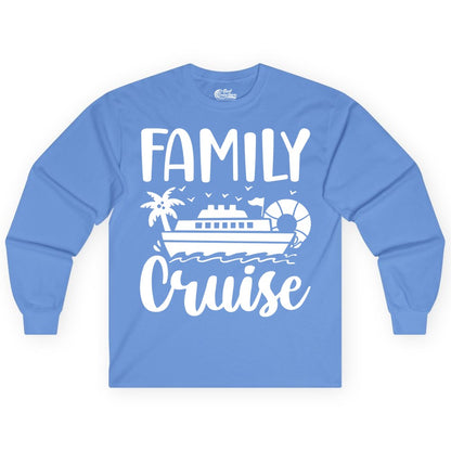 Family Cruise Shirt - Matching Cruise Vacation Tee for Families (Long Sleeve) in Carolina Blue - Family Cruise Shirt - Tropical Palm and Cruise Ship Vacation Design