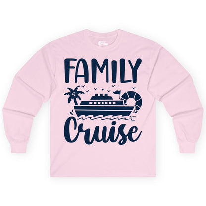 Family Cruise Shirt - Matching Cruise Vacation Tee for Families (Long Sleeve) in Light Pink - Family Cruise Shirt - Tropical Palm and Cruise Ship Vacation Design