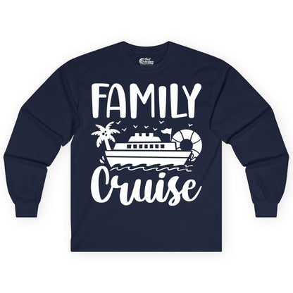 Family Cruise Shirt - Matching Cruise Vacation Tee for Families (Long Sleeve) in Navy - Family Cruise Shirt - Tropical Palm and Cruise Ship Vacation Design