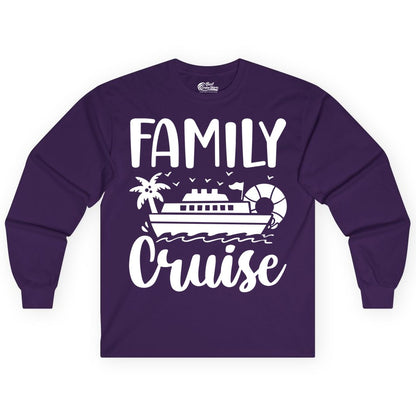 Family Cruise Shirt - Matching Cruise Vacation Tee for Families (Long Sleeve) in Purple - Family Cruise Shirt - Tropical Palm and Cruise Ship Vacation Design