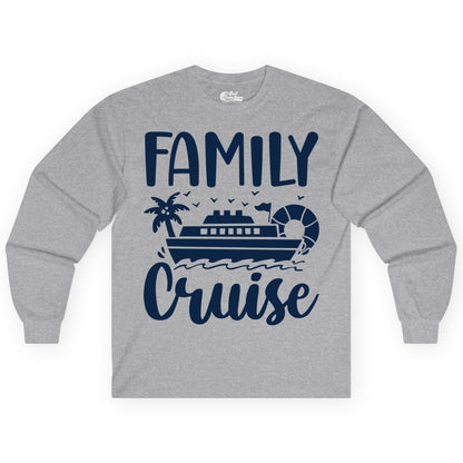 Family Cruise Shirt - Matching Cruise Vacation Tee for Families (Long Sleeve) in Sport Grey - Family Cruise Shirt - Tropical Palm and Cruise Ship Vacation Design